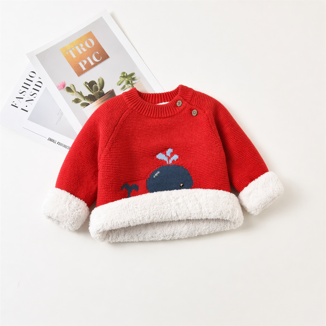 Red sweater with shoulder buttons 