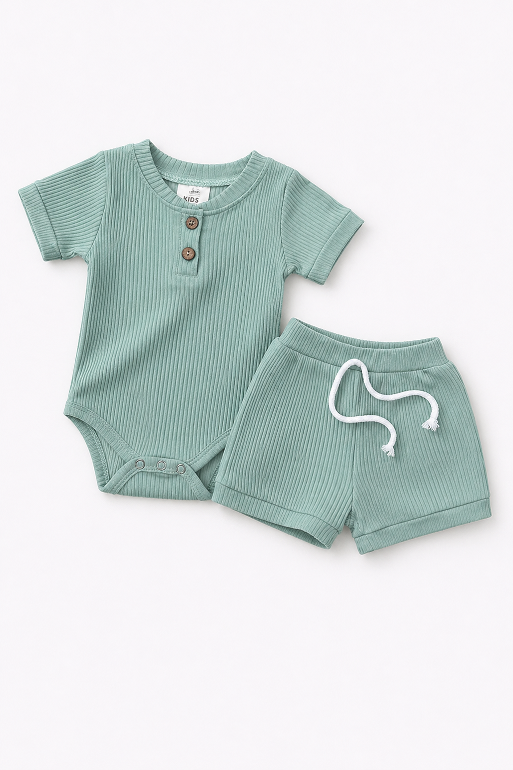 Dusty green baby romper 2-piece set short sleeves