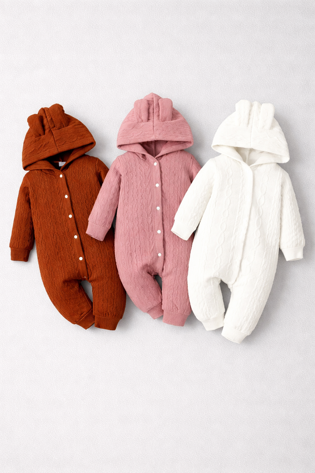 Babies Hooded Cable-Knit Cotton Romper | 0-18 Months