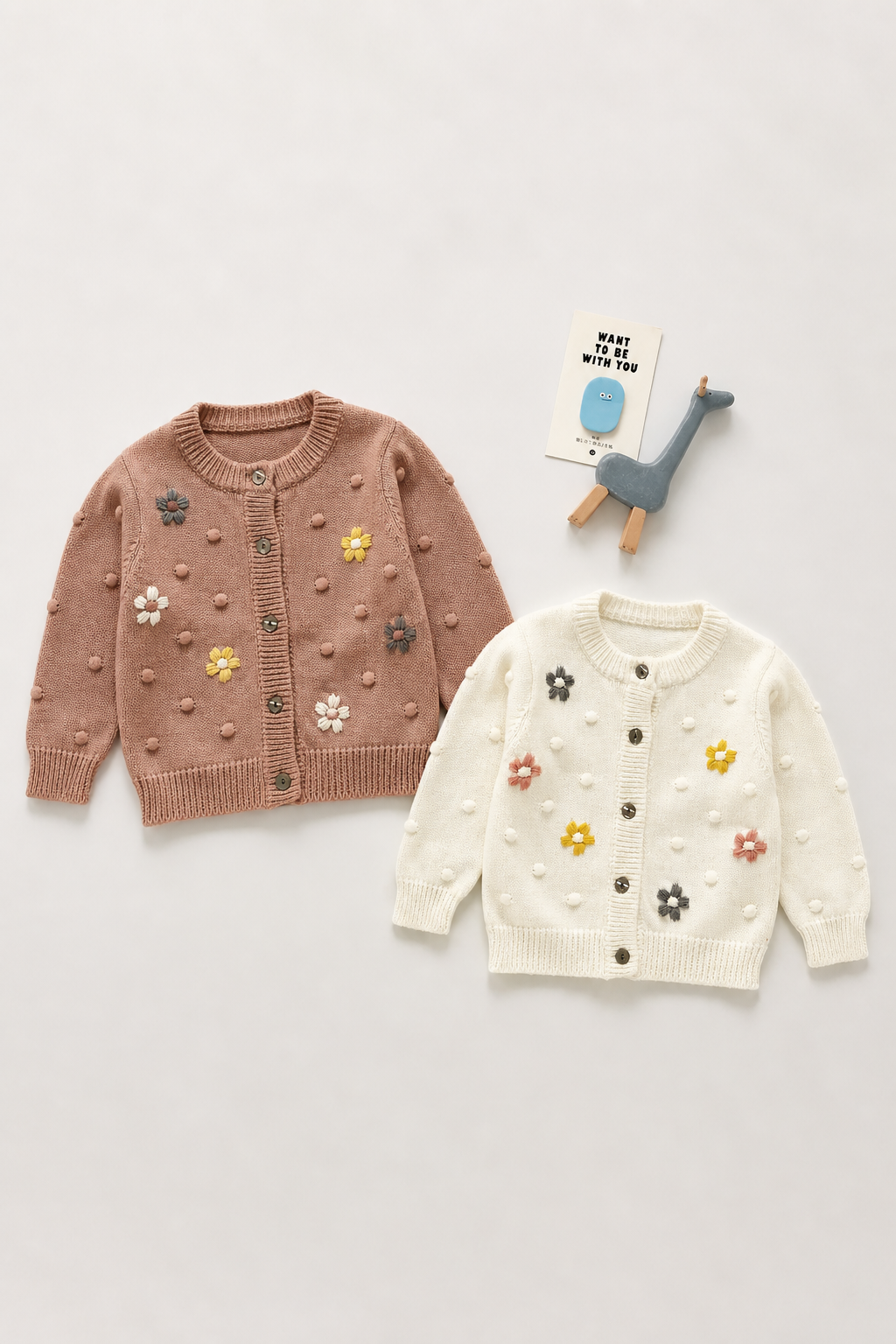 100% Knit Cotton Cardigan - Embroidered Floral Design | Infants - Children