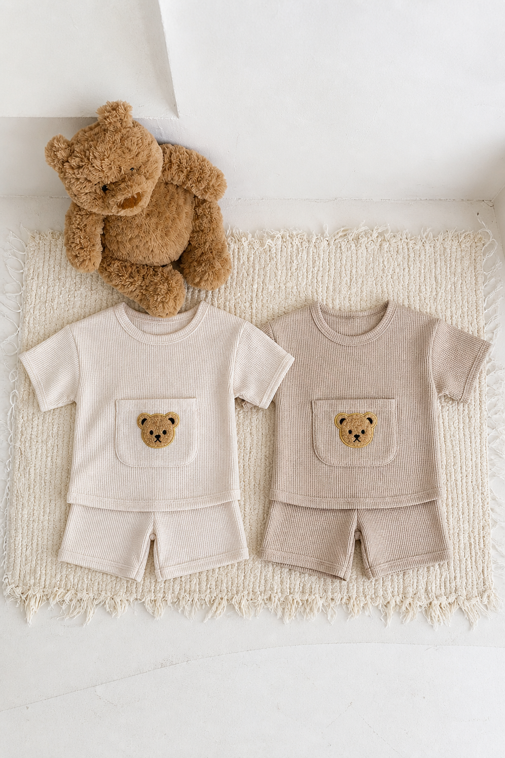 Babies Waffle-Knit Bear Print 2-Piece Outfit Set | Infants - Children