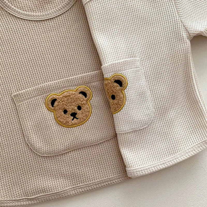 Babies Waffle-Knit Bear Print 2-Piece Outfit Set | Infants - Children
