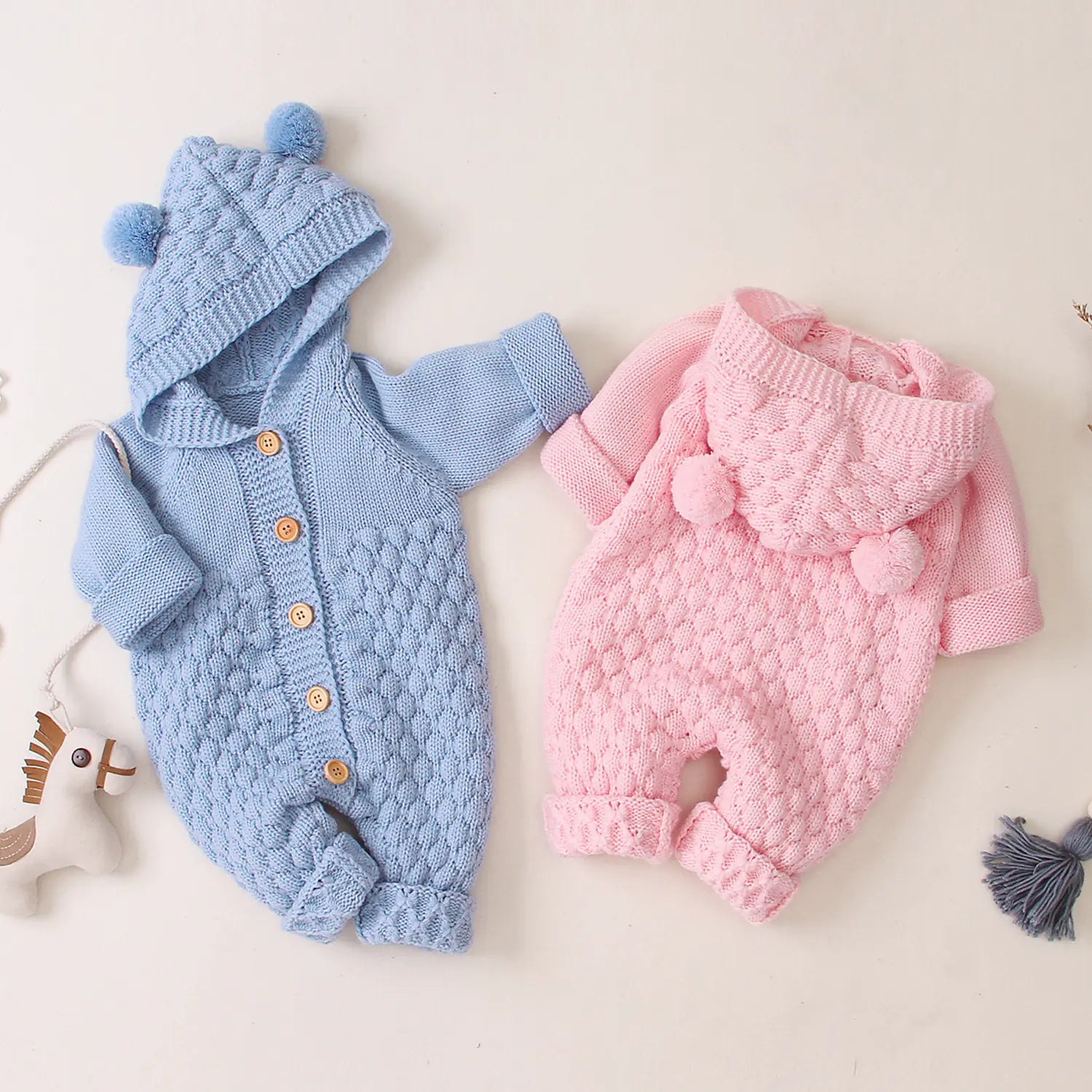Hooded Cotton Knit Jumpsuit - Everyday Wear | 0-24 Months